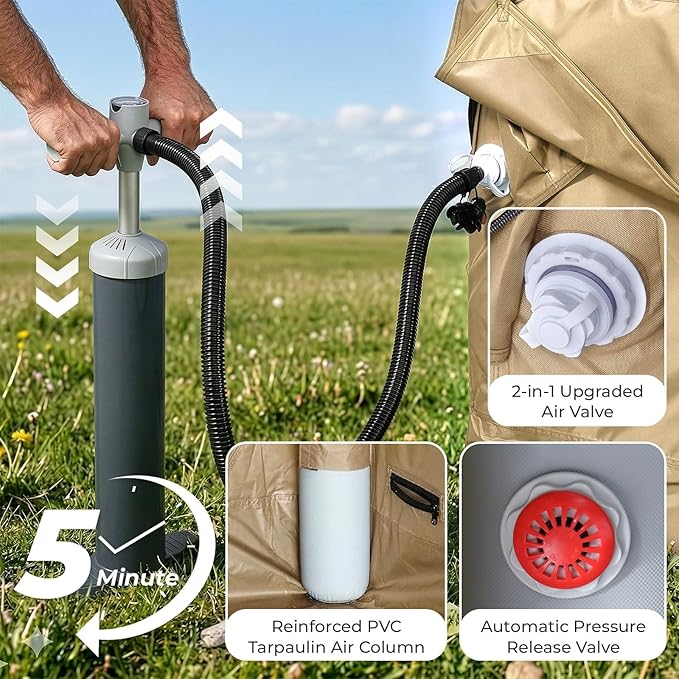 VINGLI Inflatable Camping Tent, All-Weather Inflatable Hot Tents with Stove Jack, Blow Up Tent for Camping with Mesh Doors & Windows, Inflatable Air Tents for Camping Adult