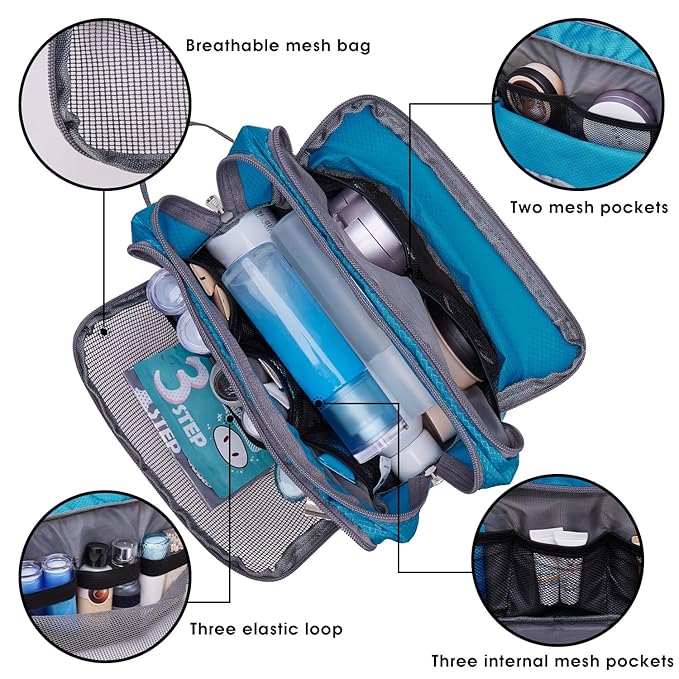 Toiletry Bag for Men Hanging Dopp Kit Water Resistant Shaving Bag Small Toiletry Bag for Traveling (Blue)
