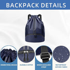 JELUTAR Drawstring Backpack Gym Bag with Shoes Compartment for Soccer, Basketball, Swim, Water-Resistant String Backpack Beach Cinch for Women Men, Navy Blue