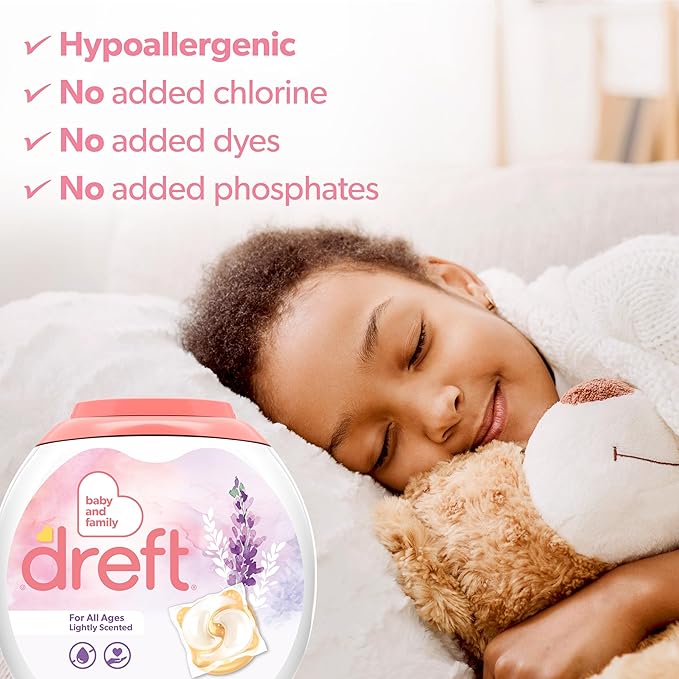 Dreft Laundry Detergent Pacs, Lightly Scented, Lavender, For Baby and Family, XL Pacs, 45 Count