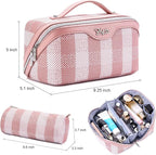 BOYATU Travel Makeup Bag Organizer Cosmetic Bag: 3 Pcs Set Make up Bags for Women with Handle - Waterproof Vegan Leather Toiletry Bags Travel Essentials Pouch with Compartments (F-03-Pink)