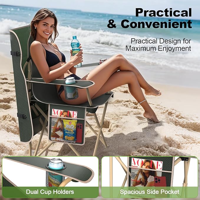 VTOY Portable Camping Chair with Canopy - Folding Chair with Canopy, Durable 600D Oxford Canopy Chair for Camping, Beach, Picnics, Fishing & Sports