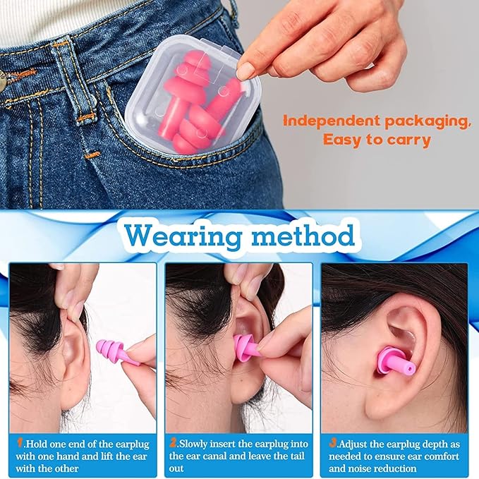 200 Pairs Ear Plugs Bulk for Sleeping Noise Cancelling, Swimming, Shooting, Concerts, Snoring 10 Assorted Colors with Carry Cases Reusable Silicone Earplugs Soft Ear Plugs