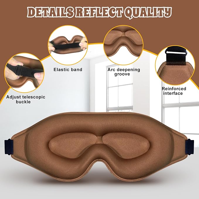 3D Advanced Eye Mask for Sleeping，Ultra Delicate Soft Skin Friendly Eye mask，100% Blackout Sleep Eye Mask for Sleep, Eyelash Extension Sleep mask (Coffee Color)