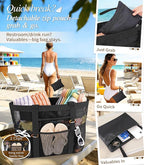2026 Stylish & Spacious XX-Large Beach Bag for Women – Mesh × Canvas Tote with Top Zipper, 11 Tall Pockets | 40L+ Spacious, 11 Tall Pockets, Zipper Pouch, Secure Zip-Top, Sand-Resistant Base