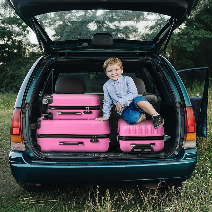 3 Piece Luggage Sets, Lightweight ABS Suitcase with 4 Spinner Wheels ＆ TSA Locks, Hardside Carry On Luggage Durable Suitcase Set for Family Travel Business - Pink, 20/24/28