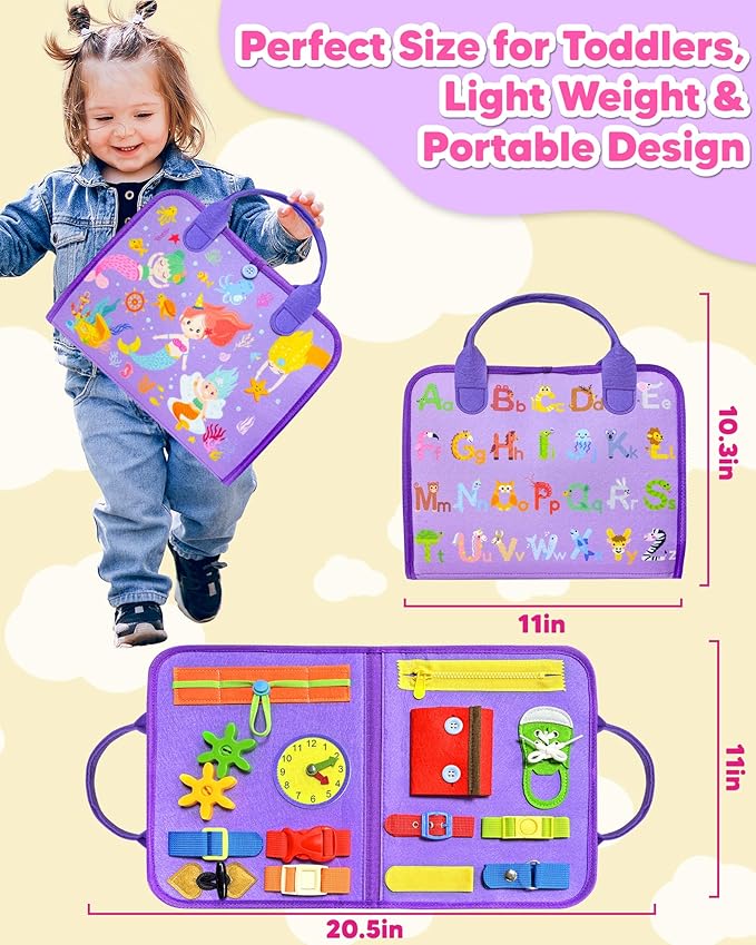Exorany Busy Board Montessori Toys for Toddler Boy Girl Birthday Gifts, Busy Book Sensory Learning Toys for Toddlers, Toddler Airplane Car Travel Toy Educational Activities