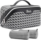 BOYATU Travel Makeup Bag Cosmetic Bags for Women: Large Capacity 3 Pcs Set Make up Bag with Compartments - Waterproof Vegan Leather Toiletry Organizer Bags with Handle (M-76Black)
