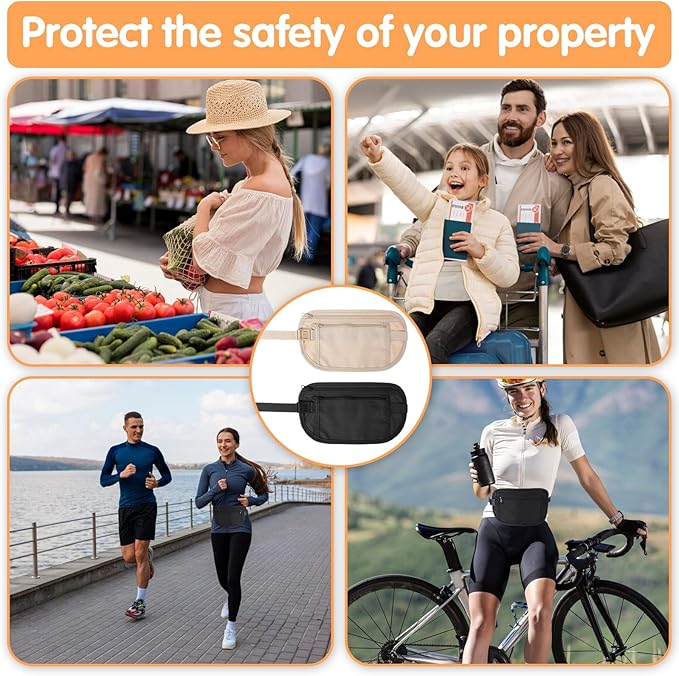 2 Pcs Travel Money Belt for Women,Hidden Money Pouch for Travel,Undercover Anti-Theft Travels Moneys Belt Under Clothes for Cash Cards Passport Keys Mobile Phone for Men Women