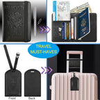 Passport Holder With Luggage Tag Travel Essentials Passport Cover Wallet RFID Blocking Leather Case International Must Haves Travel Accessories Women Men(115#Black)