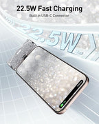 iWALK Upgraded Sparkly Portable Charger 22.5W, 5000mAh Power Bank for iPhone 17/16/15 Series, Mini Battery Pack with Built-in USB-C Connector Compatible with Samsung S25/24, iPad Pro/Air, AirPods