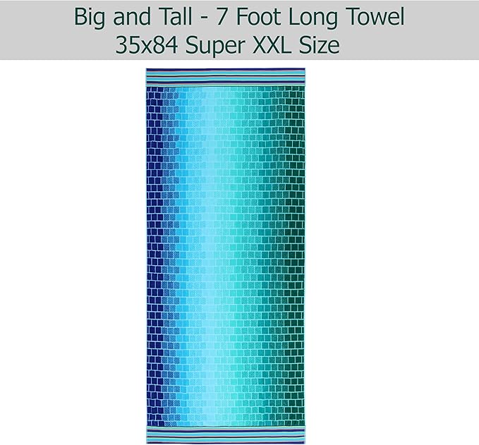 COTTON CRAFT Oversized Beach Towels - 2 Pack XXL 35x84 - The Big Kahuna 7 Foot Extra Large Beach Blanket Towel - Big & Tall - 100% Cotton Jacquard Velour Soft Luxury Towel - Pool Bath - Blue Tiles