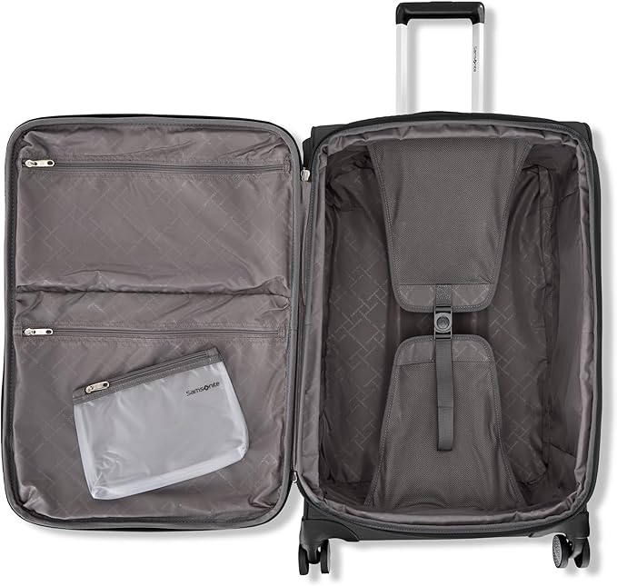 Samsonite 2-PC Soft-Sided 21/29” (Carry-On & Large Checked), Lightweight Expandable Element Luggage Set with 2 Front & 1 Side Pocket, Four Spinner Wheels, Adjustable Handle, Durable- Black