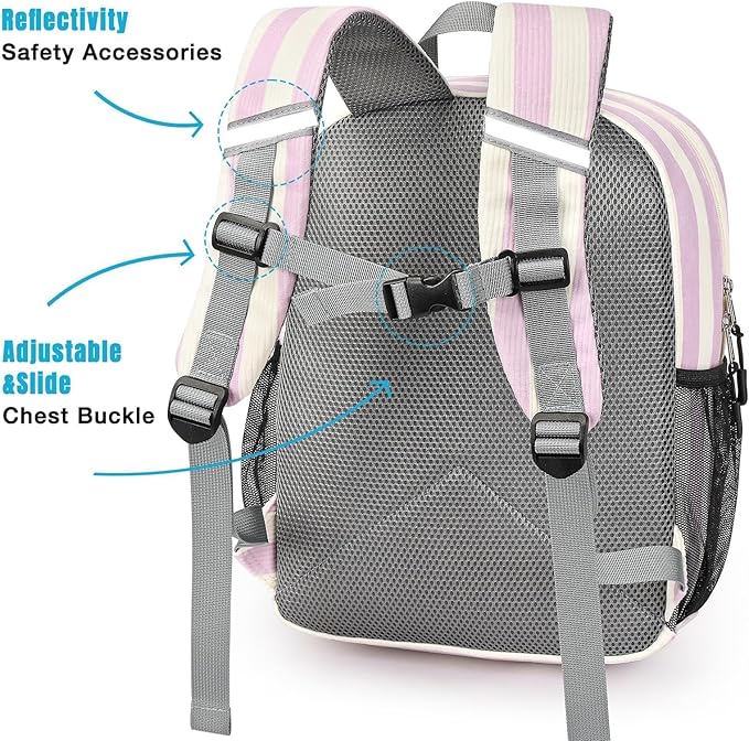 STEAMEDBUN Corduroy Kids Backpack for Girls Boys 3-8, Girls Backpack for Elementary Kindergarten - Stripe