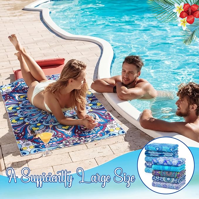 EBOOT 10 Pack Oversized Beach Towel Set Extra Large Pool Towels Microfiber Quick Dry Swim Blanket for Adult Women Men Face Hand Body Bath Travel Pool(Ocean Blue,36 x 72 Inch,Boho Ocean Style)