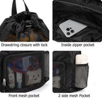 Swim Bag for Kids Mesh Beach Backpack for Boys Lightweight Drawstring Beach Bag Swimming Pool Sports Gym String Bag (Black)
