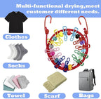 Portable Travel Clothesline,Adjustable Elastic Stretch Line with 12pcs Clothes Clips,for RV Outdoor and Indoor Camping Accessories (Red)