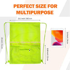 NATURAL STYLE Mesh Drawstring Backpack Bag, Gym Sports Bag with Zipper Pocket Bottle Holder, String Beach Bag for Swiming Travel (Green)
