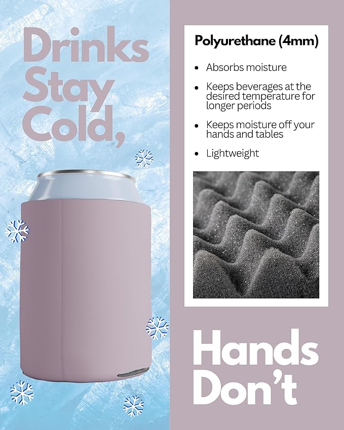 PartyPrints 100 Pack Blush Blank Can Cooler Sleeves, Customizable Bulk Insulated Foam for Beer, Collapsible Plain Drink Holder, Cold Soda Insulator, 12oz Regular, 16oz Tall Cans