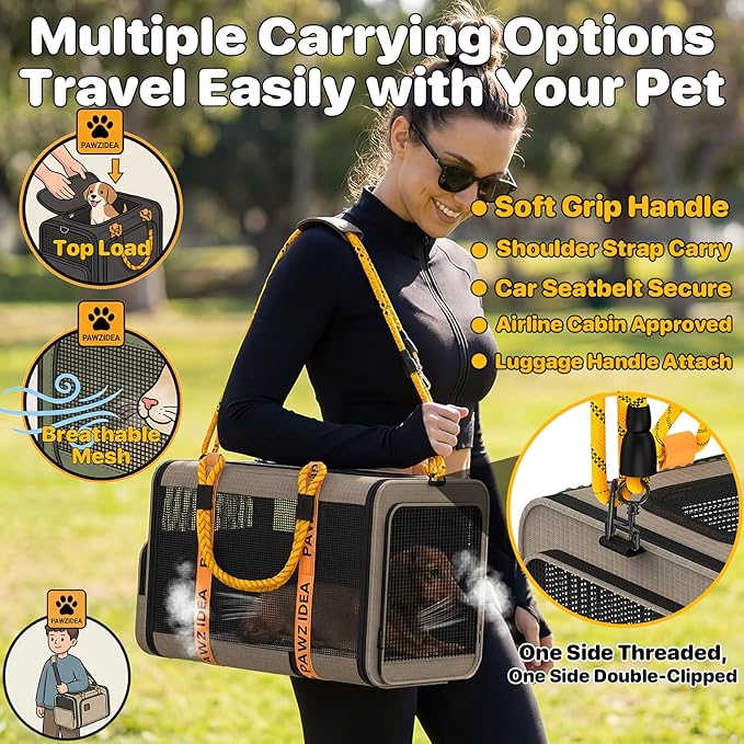 PAWZIDEA Expandable Pet Carrier Airline Approved, 18"×11"×11" Small Dog Carriers, Collapsible Top-Load Cat Carrier for 2 Cats Under Seat, Soft-Sided Puppy & Animal Travel Bag, ID Card, Up to 15lbs