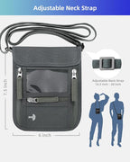 WALNEW Passport Holder Neck Pouch Travel Wallet for Women and Men, RFID Blocking Security Slim Traveling Wallet with Around Neck Lanyard Strap, Gray