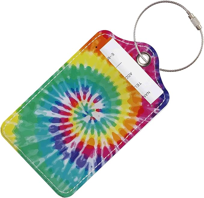 Luggage Tags for Suitcases, 2 Pack Cute PU Leather Suitcase Tag Identifiers TSA Approved with Stainless Steel Loop and Address Card for Baggage Tag for Travel Essentials Colorful Spiral, by Chelmon