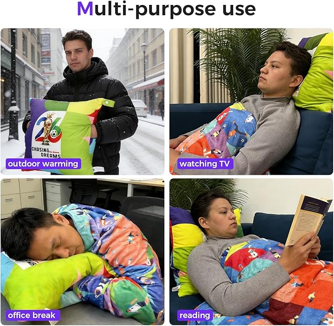 3 in 1 Travel Pillow Blanket Set with Removable Flannel Blanket Throw,Hand Warmer Pockets,Pillow (Color3, 50in*60in)