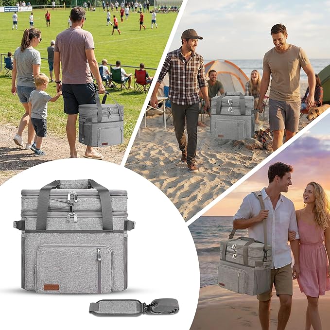 MIYCOO Cooler Bag Double Deck - 60 Can Leakproof Insulated Portable Soft Lunch Cooler, Extra Large Expandable Ice Chest Cooler for Beach, Picnic, Camping, Shopping