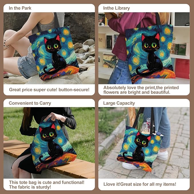 ANNA QUEEN Cat Tote Bag Shoulder Bag Handle Bag for Gym Yoga Picnic Beach Kitchen Reusable