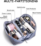 BOYATU Travel Makeup Bags Cosmetic Organizer Bag: 3 Pcs Set Large Capacity Make up Bag with Compartments - Waterproof Leather Toiletry Bags with Handle for Women (B-Light Blue)