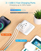 HANYCONY European Plug Adapter, US to Europe Power Adapter with 2 Outlets & 3 USB Ports (2 USB C), Type C Travel Adapter for Italy, Spain, France, Germany, Greece, Iceland, Essentials for Cruise Ship