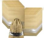20 Pack Shoe Bags for Travel, 17" x 12.6" Drawstring Shoe Organizers with Clear Window, Breathable Non-Woven Dustproof Pouches for Luggage & Closet (khaki)