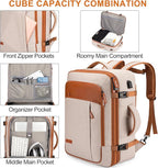 Lumesner Carry on Travel Backpacks, Extra Large 40L Flight Approved Bag for Men & Women,Expandable Suitcase Backpack With 4 Packing Cubes,Water Resistant Luggage Daypack Business Weekender Bag, Beige