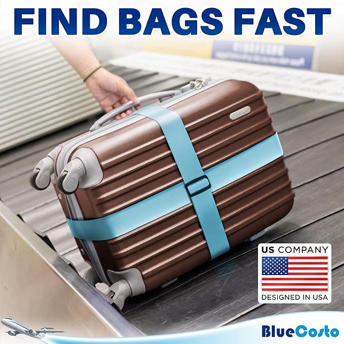 Luggage Straps for Suitcases - TSA Approved - Blue, 20 PK - Bulk Multipack Premium Nylon Belts for Suitcase, Briefcase & Travel Bag - Adjustable Strap Length 46" - 78"