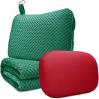 urnexttour Travel Pillow Blanket Set-3 in 1 Travel Pillow Memory Foam, Soft Travel Blanket Airplane Compact with Bag, Inner Pillowcase, Hand Luggage Belts and Backpack Clip, for Plane Car, Green