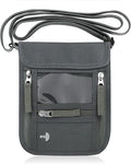 WALNEW Passport Holder Neck Pouch Travel Wallet for Women and Men, RFID Blocking Security Slim Traveling Wallet with Around Neck Lanyard Strap, Gray