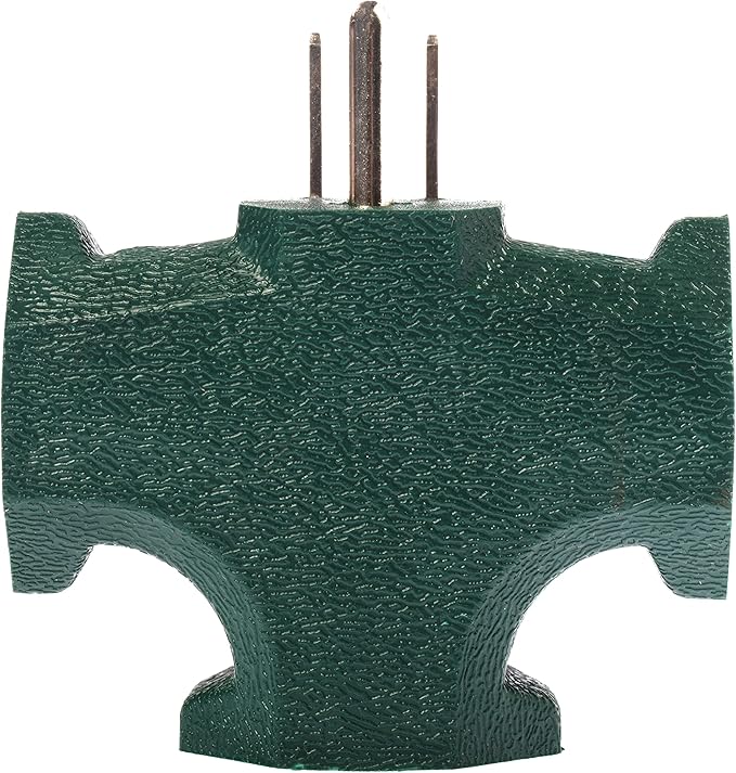 Projectpak 3 Outlet T Shaped Wall Plug Grounding Adapter Splitter Extender – Durable Grounded Power Tap | 3 Pack (Green)