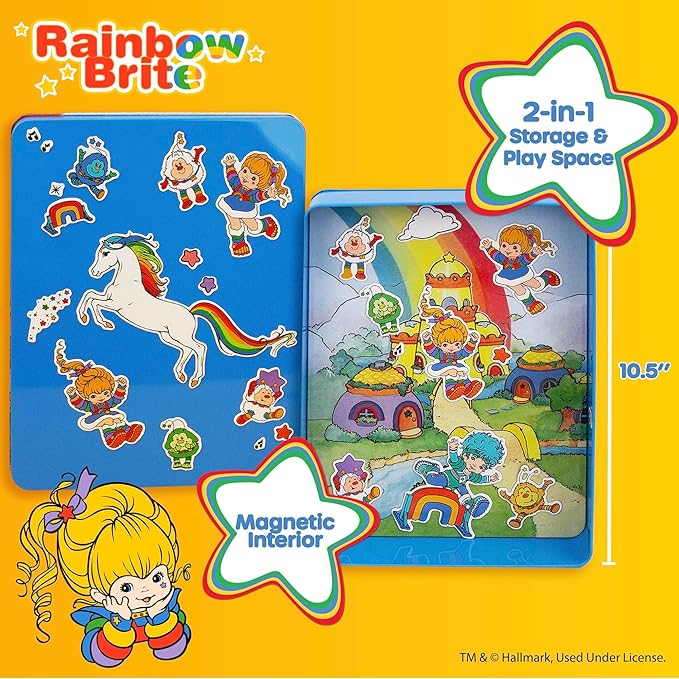 Rainbow Brite Magnetic Playset, 75 Characters & Accessories, Reusable Storage Tin and Play Scene, Fun Toddler Toys, Mess Free Travel Games & Road Trip Essentials, 4 Year Old Girl Birthday Gifts