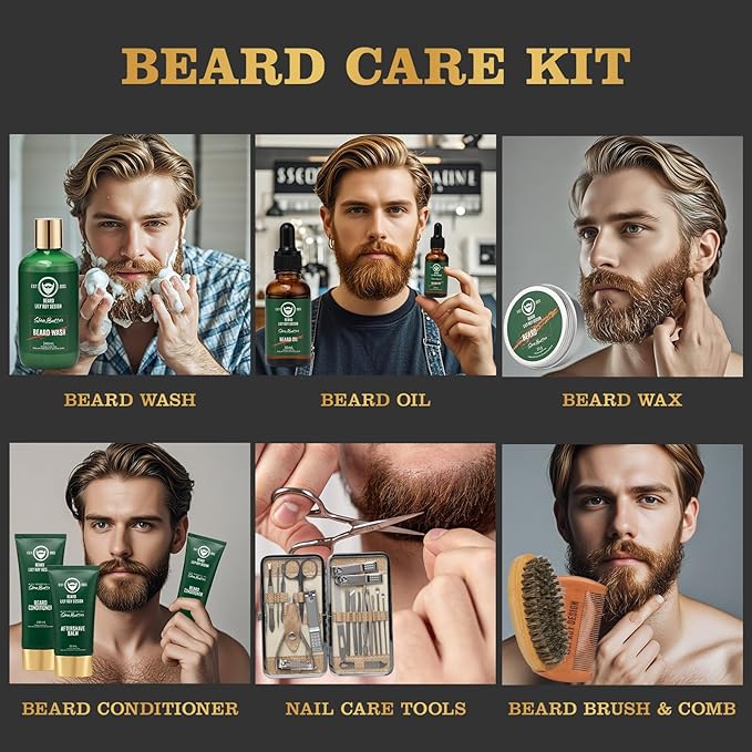 Fathers Day Spa Gift for Men - Luxurious 32Piece Shea Butter Bath & Beard Gift Set for Men Bath & Body Care Kit for Him | Christmas, Valentine's Day, Birthday, Spa Gift Set for Dad