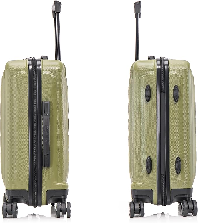US ARMY Fox 20 inch Carry-On Hardside Luggage with Spinner Wheels | Lightweight Small Suitcase for Travel | Chevron Icon, Gel Handle, Side Studs, Retractable Trolley, Heavy Duty | Olive Drab