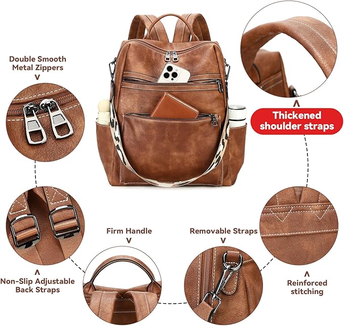 AGLOD Vegan Leather Laptop Backpack for Women 15.6 Inch Work Backpack Purse for Travel College