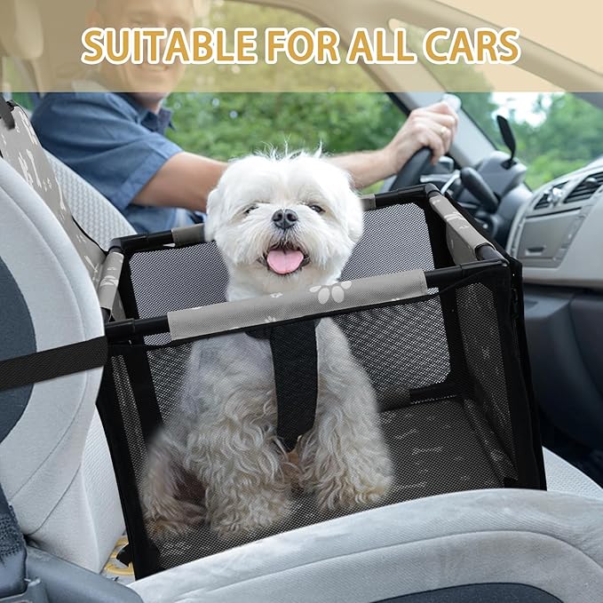 Dog Car Seat Foldable Dog Car Booster Seat Waterproof Breathable Oxford Travel Bag for Small to Medium Dogs, Puppies, and Pets-Pattern Grey-Upgrade