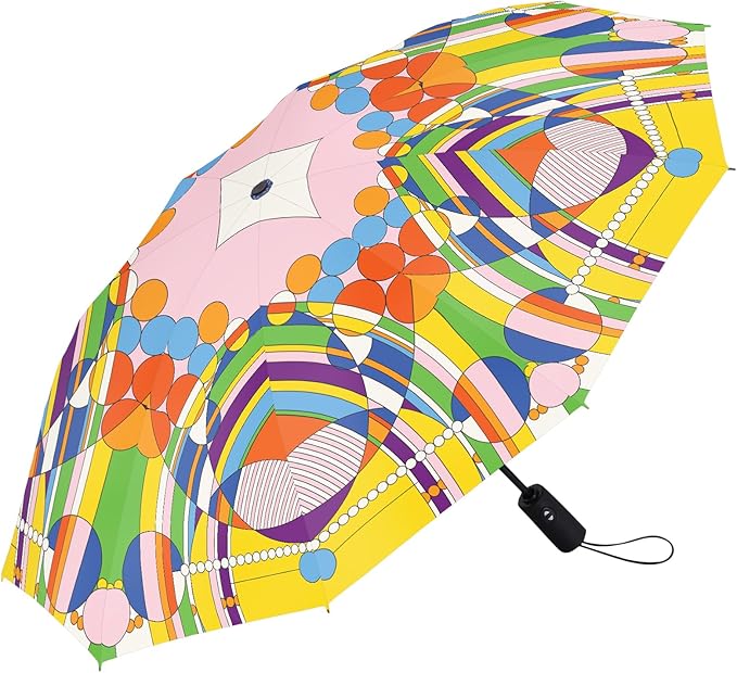 RainCaper Frank Lloyd Wright Windproof Auto Open Close 43” Coverage Folding Travel Umbrella with Matching Sleeve