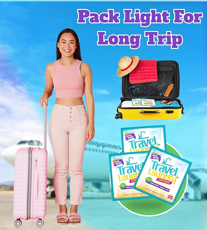 TidyFriend Sink Travel Laundry Detergent 10 ml, 32 Pack Effective Travel Detergent Packets for Sink Washing, Lightweight Must Haves Laundry Essentials