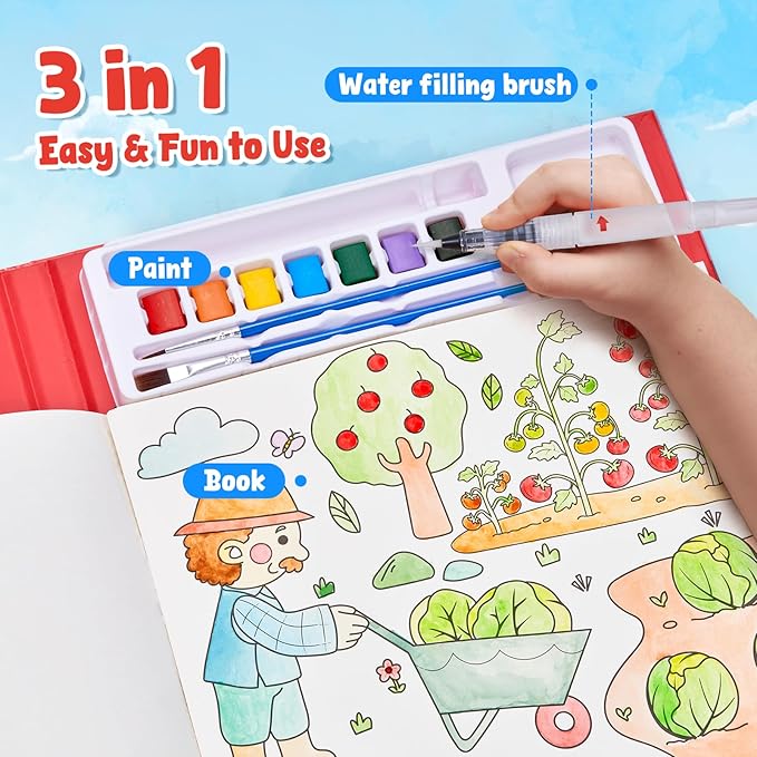 JoyCat Paint with Water Coloring Books for Toddlers, Watercolor Painting Sets for Kids Ages 3-5 4-8, Arts and Crafts Drawing Activities Toy Birthday Gifts for Boys Girls (Farm)