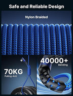 JSAUX 100W USB C Cable [2-Pack 10FT], Right Angle Fast Charging Cord with USB A to C Adapter for iPhone Air/iPhone 17/ iPhone 17 Pro/iPhone 17 Pro Max, iPhone 16/15, Samsung, MacBook, iPad - Blue