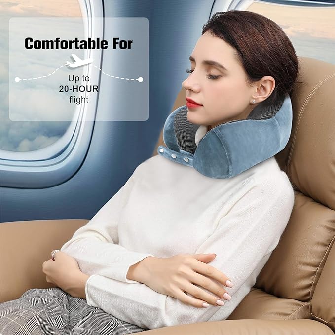 Cirorld Neck Pillow for Traveling, Travel Pillows for Airplanes,100% Pure Memory Foam Travel Neck Pillow, Adjustable Flight Pillow, Portable Plane Accessories with Eye Mask, Earplugs, Carry Bag