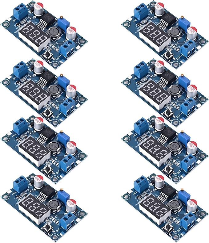 LM2596 DC-DC Buck Power Converter Module, Adjustable Voltage Regulator 4-40V to 1.25-37V Buck Converter with LED Voltmeter Display (Pack of 8)