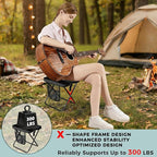 16" Portable Collapsible Stool - Folding Chair with Storage Pouch, Convertible Satchel for Hands-Free Carry & Supports 300Lbs, Ultralight for Hiking, Fishing, Camping, Festivals (Black, Large)