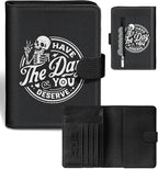Slohif Passport Wallet Holder Cover for Travel - Women Men RFID Blocking Passport Book Case Protector, Black Fun Skull Skeleton Leather Personalized Organizer Slim Carrier Boarding Pass Cards Slots